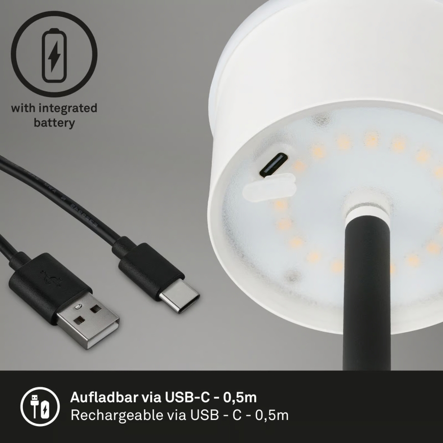 Briloner 1438015 - Lampă de podea LED cu reglare a intensității KIKI, 4,3 W / 5 V, IP44, 2600 mAh, negru