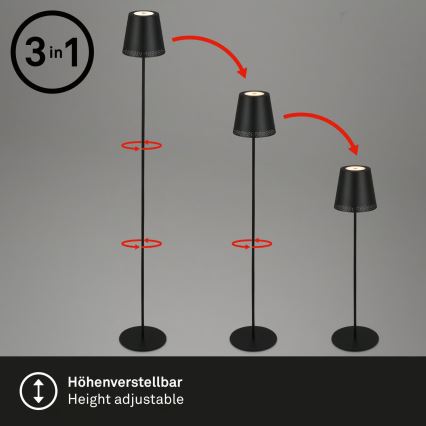 Briloner 1438015 - Lampă de podea LED cu reglare a intensității KIKI, 4,3 W / 5 V, IP44, 2600 mAh, negru