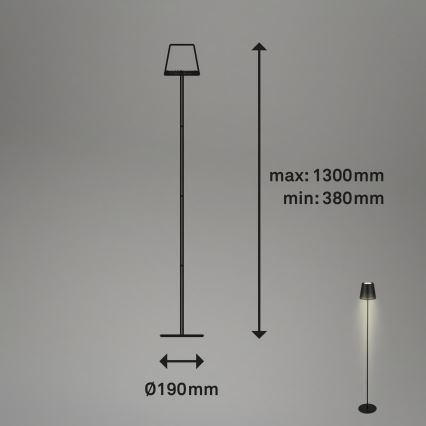Briloner 1438015 - Lampă de podea LED cu reglare a intensității KIKI, 4,3 W / 5 V, IP44, 2600 mAh, negru