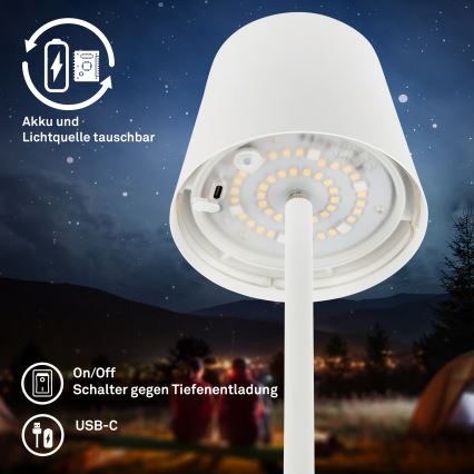Briloner 1507016 - Lampă de podea LED reglabilă KIKI, 4,3W/5V, IP44, 2600 mAh, albă