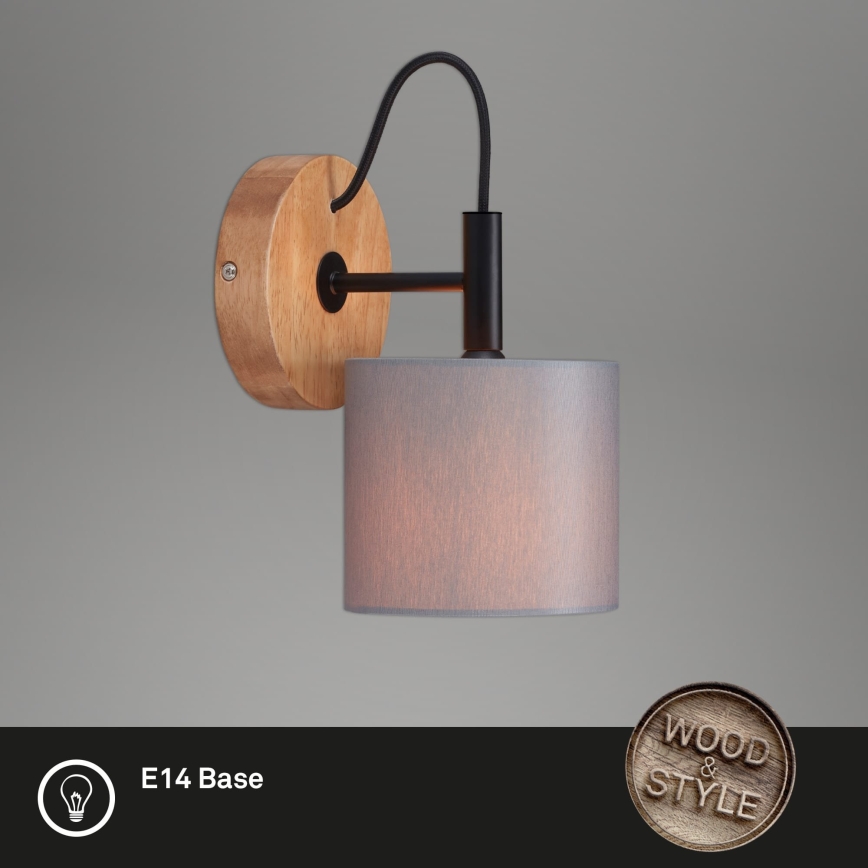 Briloner 2075-014 - Aplica de perete RHON, 1xE14/25W/230V, lemn de cauciuc