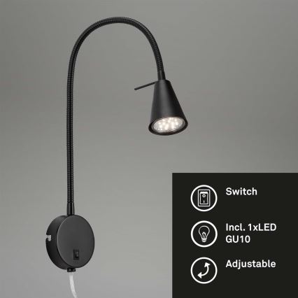 Briloner 2082-015 - Aplică de perete LED COMFORT LIGHT, cu braț flexibil, 1xGU10/5W/230V, neagră