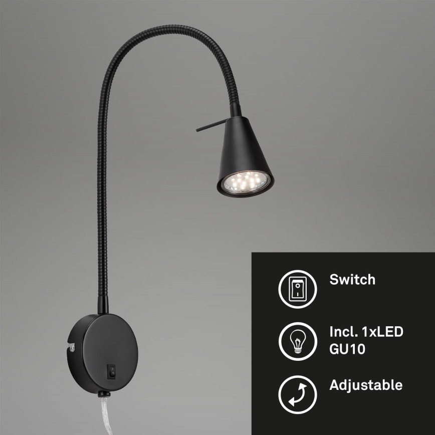 Briloner 2082-015 - Aplică de perete LED COMFORT LIGHT, cu braț flexibil, 1xGU10/5W/230V, neagră