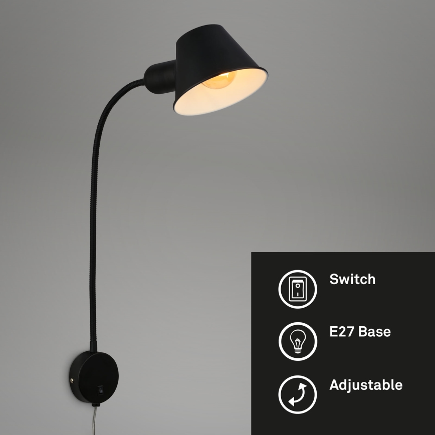 Briloner 2089-015 - Lampă de perete flexibilă BRELLO 1xE27/10W/230V, negru