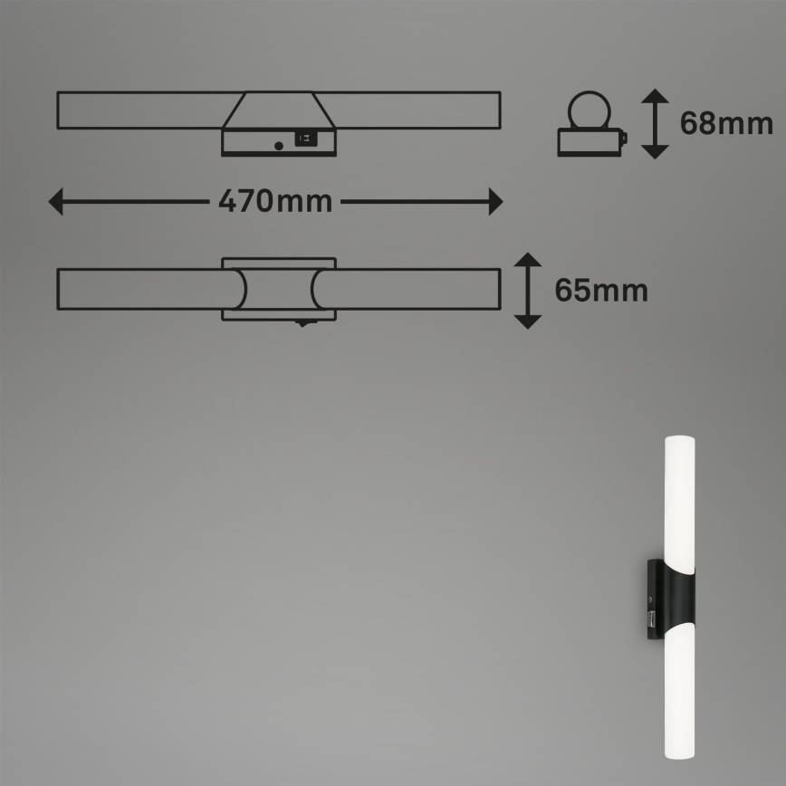 Briloner 2111-115 - Lampă LED pentru oglindă de baie LED/11W/230V IP44 47 cm neagră