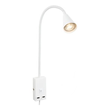Briloner 2175-016 - Aplică de perete flexibilă cu port USB 1xGU10/10W/230V albă