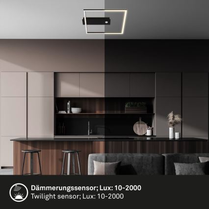 Briloner 3770-015 - Plafonieră LED FRAME cu senzor de mișcare și senzor crepuscular LED/14W/230V 3000K 30x32 cm negru