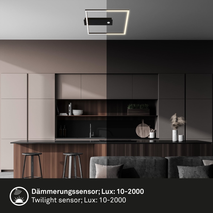Briloner 3770-015 - Plafonieră LED FRAME cu senzor de mișcare și senzor crepuscular LED/14W/230V 3000K 30x32 cm negru