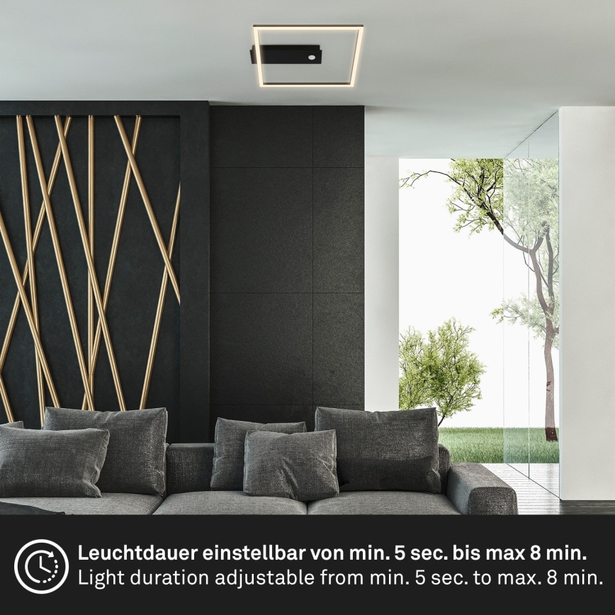 Briloner 3770-015 - Plafonieră LED FRAME cu senzor de mișcare și senzor crepuscular LED/14W/230V 3000K 30x32 cm negru