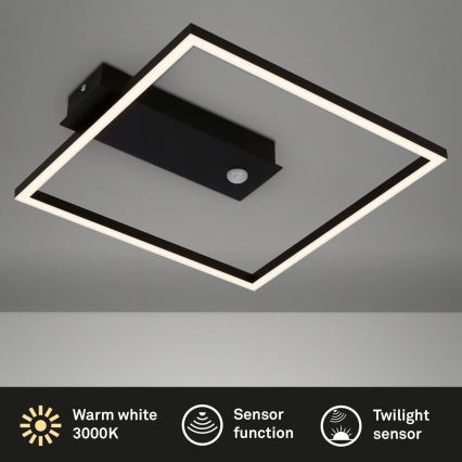 Briloner 3770-015 - Plafonieră LED FRAME cu senzor de mișcare și senzor crepuscular LED/14W/230V 3000K 30x32 cm negru