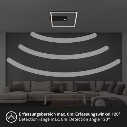 Briloner 3770-015 - Plafonieră LED FRAME cu senzor de mișcare și senzor crepuscular LED/14W/230V 3000K 30x32 cm negru
