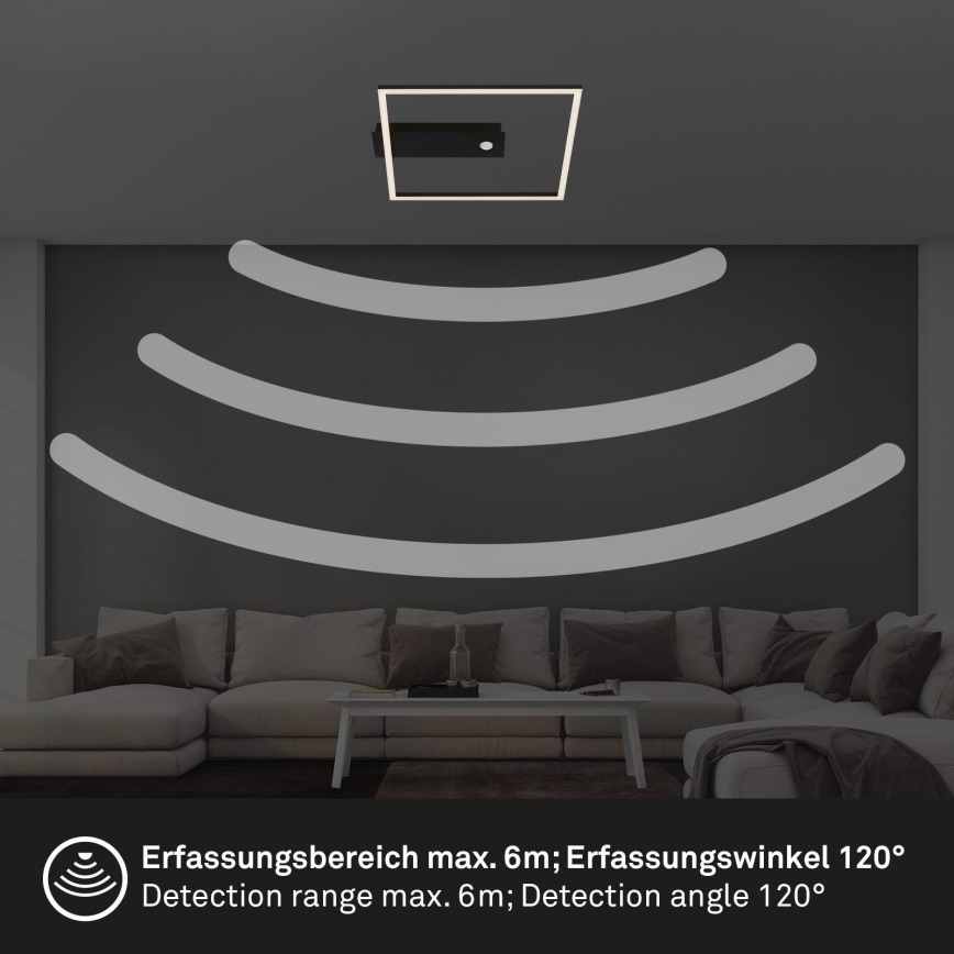 Briloner 3770-015 - Plafonieră LED FRAME cu senzor de mișcare și senzor crepuscular LED/14W/230V 3000K 30x32 cm negru