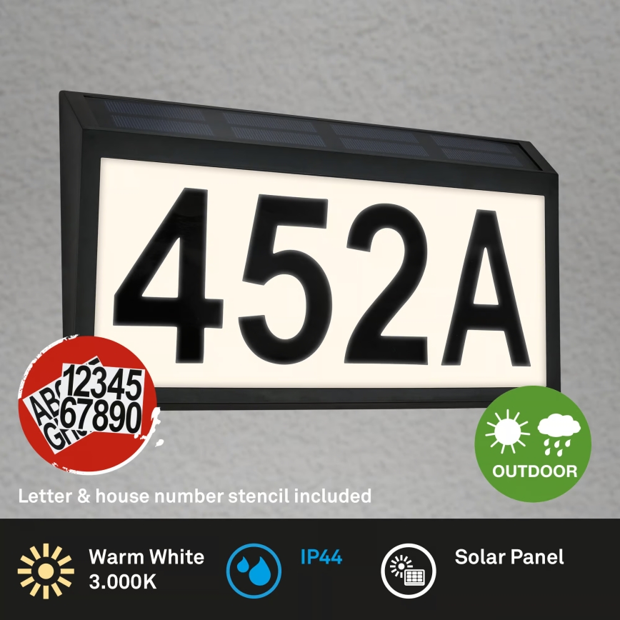 Briloner 3797015 - Număr de casă solar cu LED, 0,5 W / 1,2 V, 1200 mAh, IP44