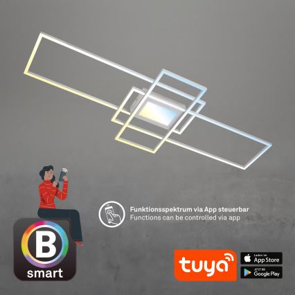 Briloner 3812019 - Plafonieră LED RAM, reglabilă, 56 W, 230 V, Wi‑Fi Tuya, 111 x 42 cm + telecomandă