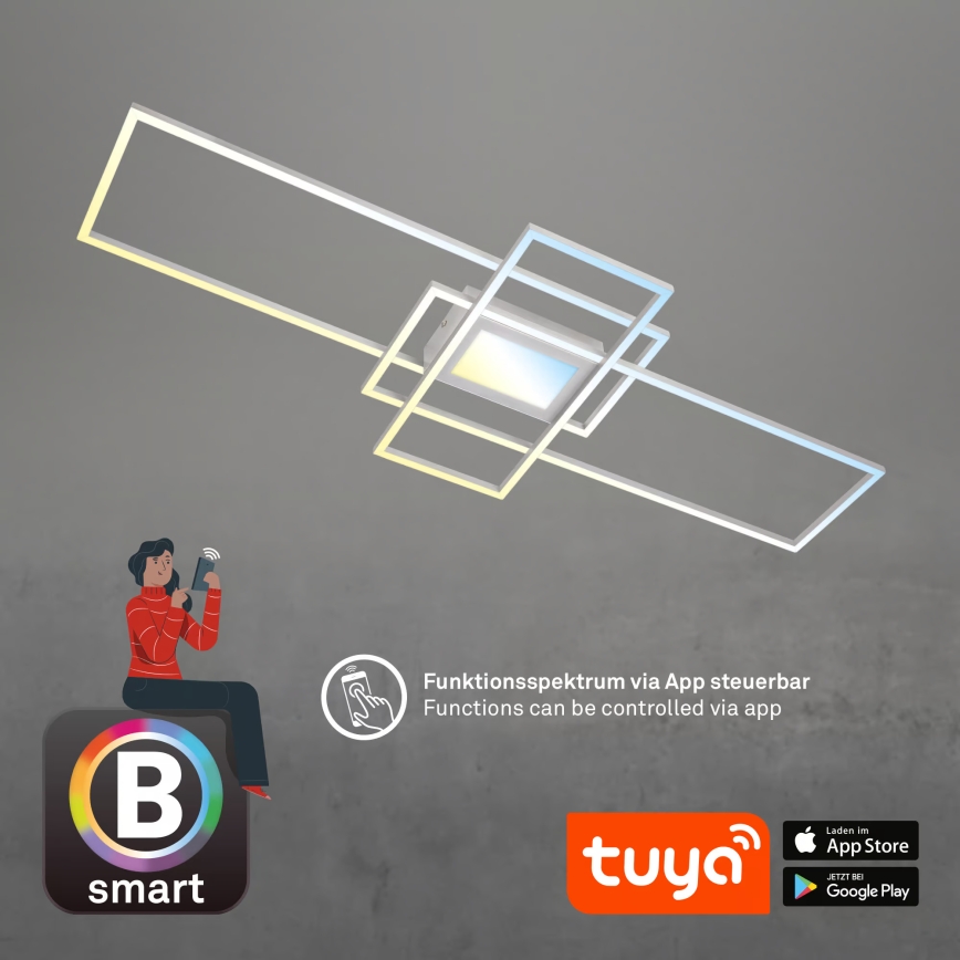 Briloner 3812019 - Plafonieră LED RAM, reglabilă, 56 W, 230 V, Wi‑Fi Tuya, 111 x 42 cm + telecomandă