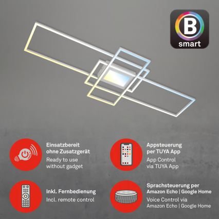 Briloner 3812019 - Plafonieră LED RAM, reglabilă, 56 W, 230 V, Wi‑Fi Tuya, 111 x 42 cm + telecomandă