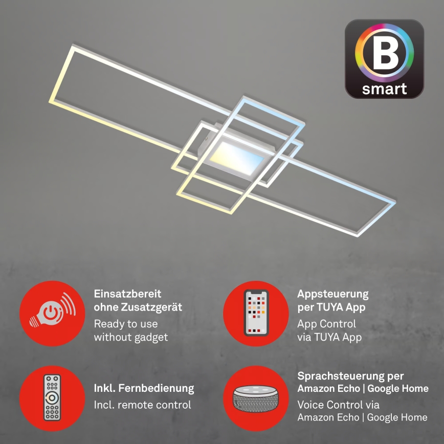 Briloner 3812019 - Plafonieră LED RAM, reglabilă, 56 W, 230 V, Wi‑Fi Tuya, 111 x 42 cm + telecomandă