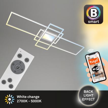 Briloner 3812019 - Plafonieră LED RAM, reglabilă, 56 W, 230 V, Wi‑Fi Tuya, 111 x 42 cm + telecomandă