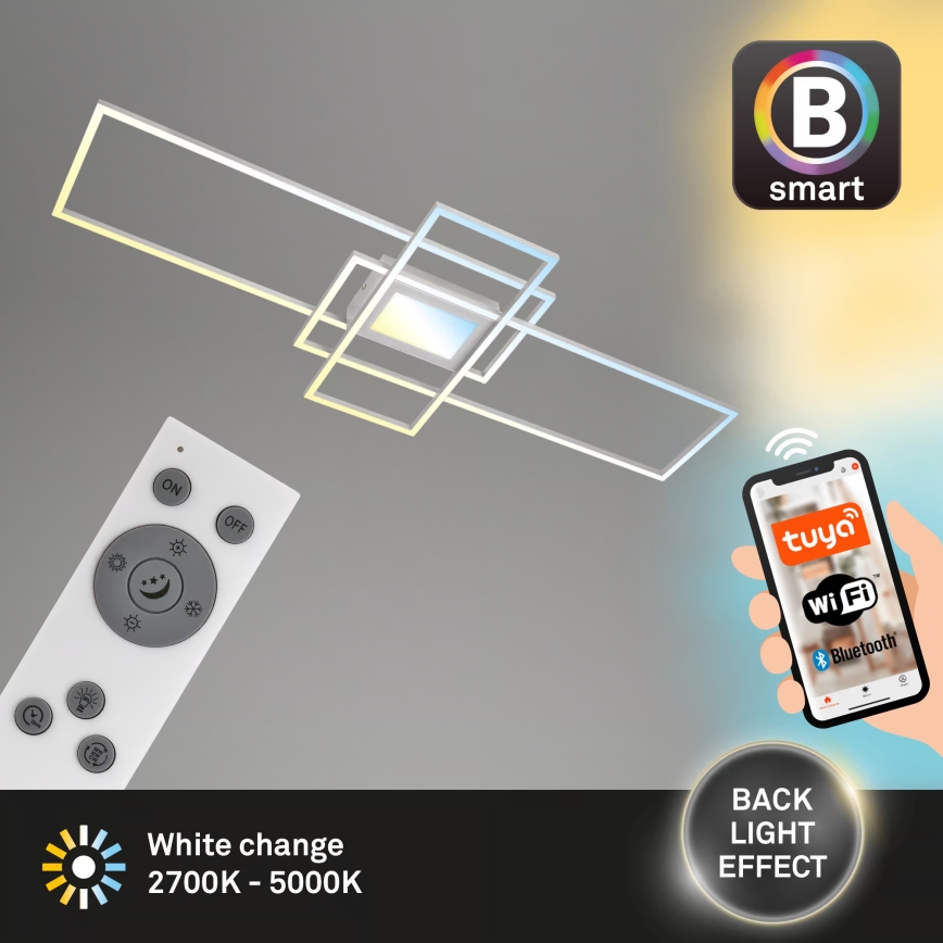 Briloner 3812019 - Plafonieră LED RAM, reglabilă, 56 W, 230 V, Wi‑Fi Tuya, 111 x 42 cm + telecomandă