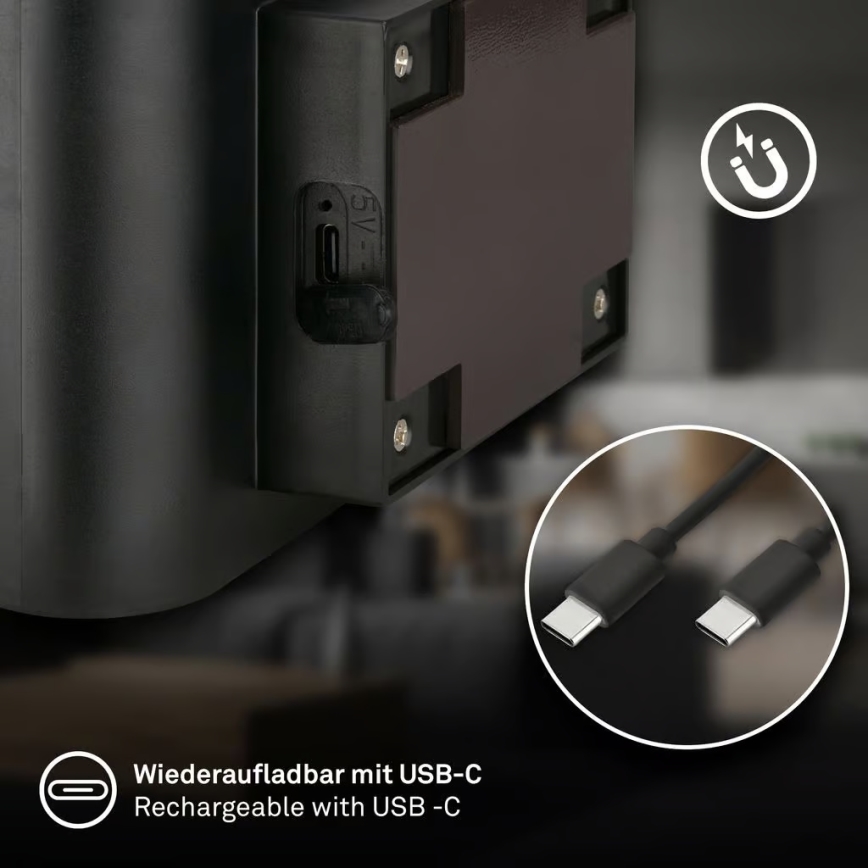 Briloner 3878015 - Lampă LED de perete reîncărcabilă CHAT, cu senzor de mișcare și senzor de amurg, LED/3W/5V 2000 mAh, neagră