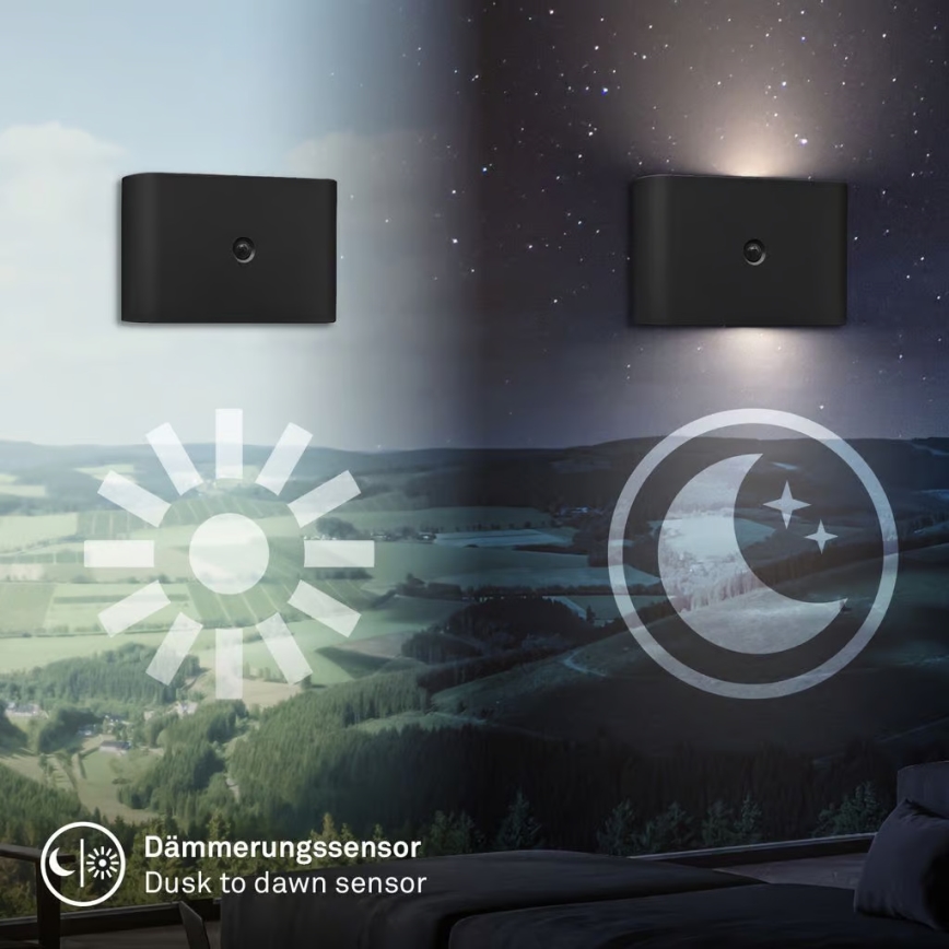 Briloner 3878015 - Lampă LED de perete reîncărcabilă CHAT, cu senzor de mișcare și senzor de amurg, LED/3W/5V 2000 mAh, neagră