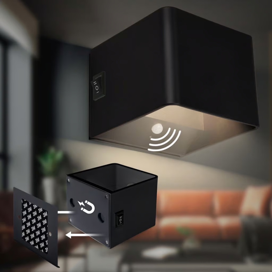 Briloner 3879015 - Lampă LED de perete reîncărcabilă BORRA, cu senzor de mișcare și de amurg, LED/1,5W/5V, 3600 mAh, negru