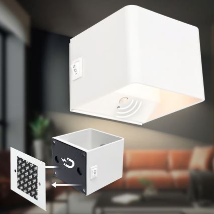 Briloner 3879016 - Lampă de perete LED reîncărcabilă cu senzor BORRA, 1,5 W / 5 V, 3600 mAh, albă