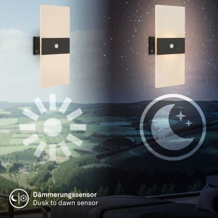 Briloner 3888015 - Lampă de perete LED reîncărcabilă AURA cu senzor de mișcare și de amurg, LED/2,5W/5V, 1800 mAh, negru