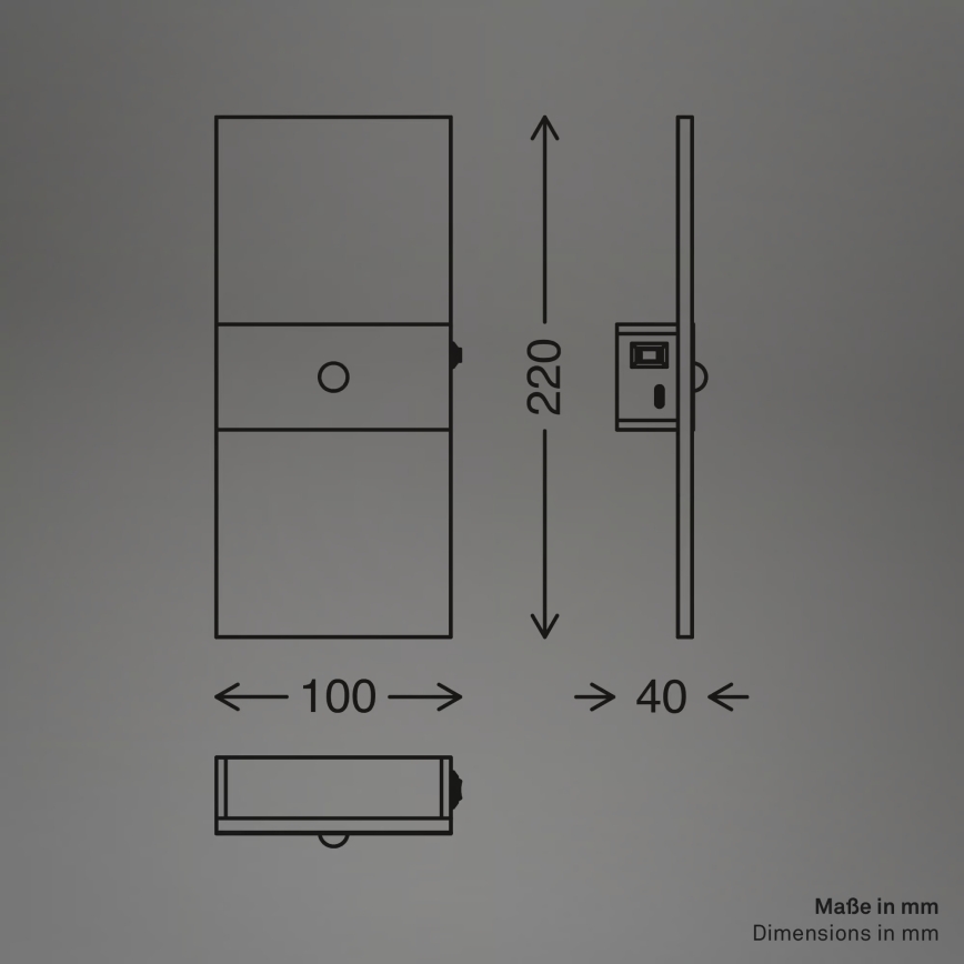 Briloner 3888015 - Lampă de perete LED reîncărcabilă AURA cu senzor de mișcare și de amurg, LED/2,5W/5V, 1800 mAh, negru