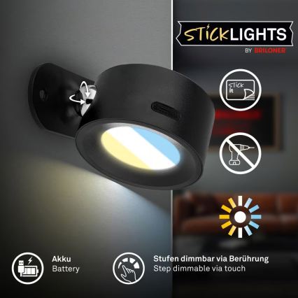 Briloner 3896015 - Aplica de perete LED reîncărcabilă, dimabilă TARI LED/1,6W/5V 1500 mAh, negru