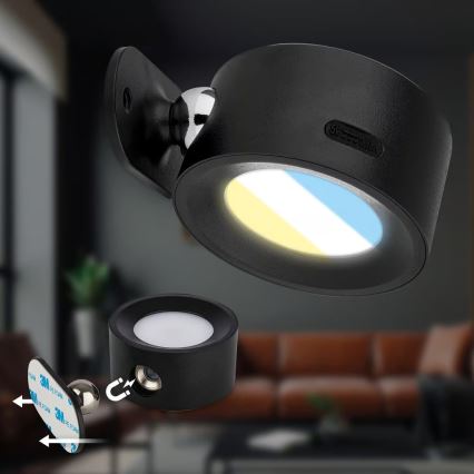 Briloner 3896015 - Aplica de perete LED reîncărcabilă, dimabilă TARI LED/1,6W/5V 1500 mAh, negru