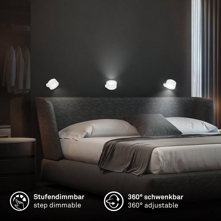 Briloner 3896016 - Aplică LED de perete reîncărcabilă TARI, reglabilă, 1,6W/5V, 1500 mAh, albă