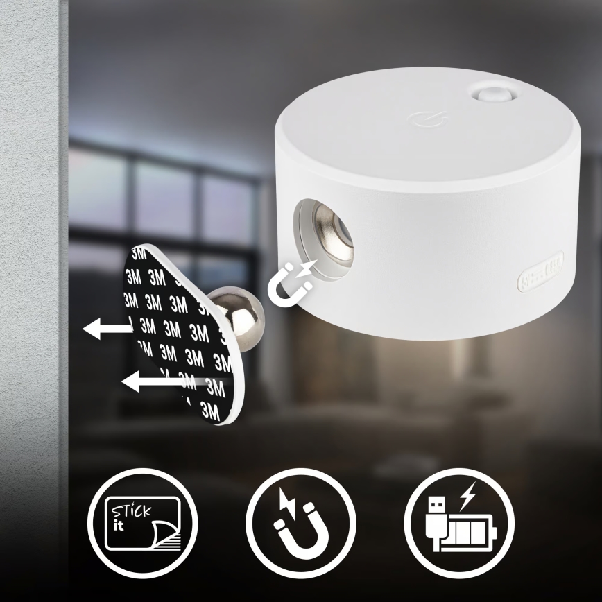 Briloner 3896016 - Aplică LED de perete reîncărcabilă TARI, reglabilă, 1,6W/5V, 1500 mAh, albă