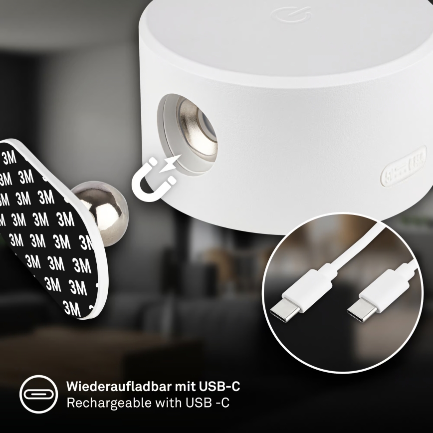 Briloner 3896016 - Aplică LED de perete reîncărcabilă TARI, reglabilă, 1,6W/5V, 1500 mAh, albă