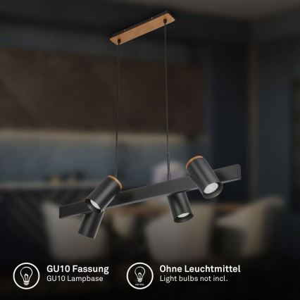 Briloner 4059045 - Lampă suspendată cu cablu ERA, 4 x GU10, 10 W, 230 V, neagră