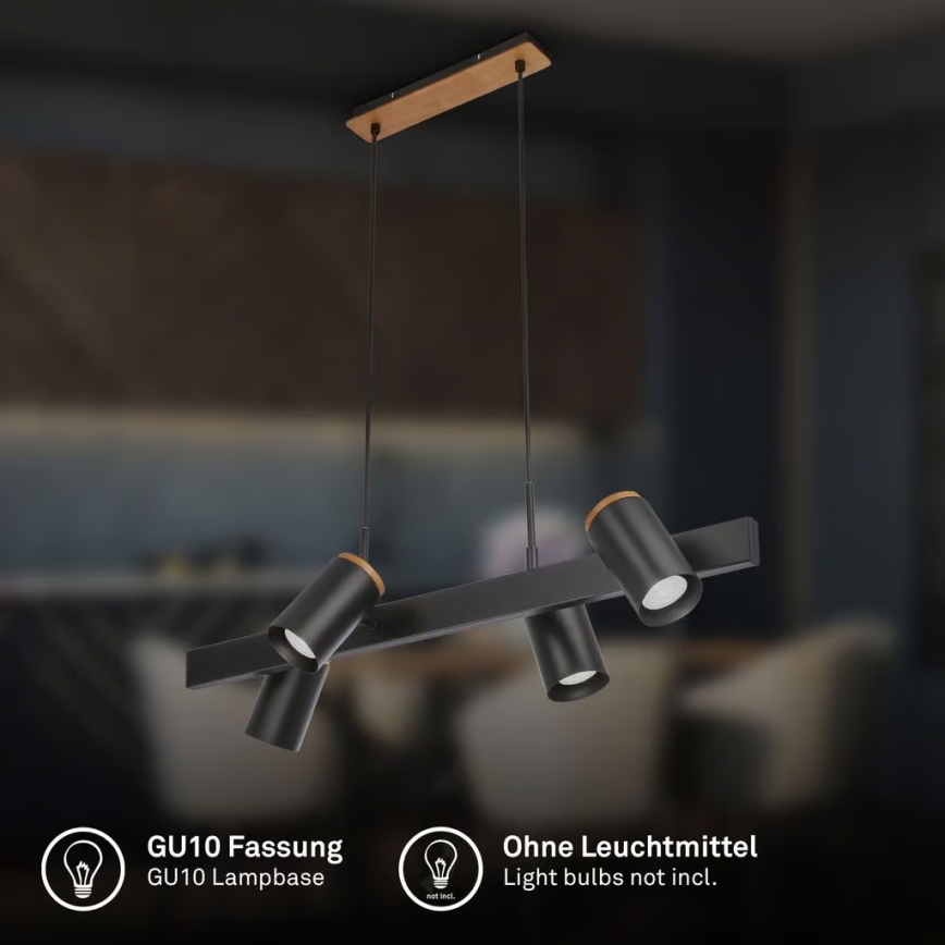 Briloner 4059045 - Lampă suspendată cu cablu ERA, 4 x GU10, 10 W, 230 V, neagră