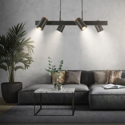 Briloner 4059045 - Lampă suspendată cu cablu ERA, 4 x GU10, 10 W, 230 V, neagră