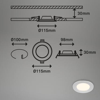 Briloner 7049014 - Plafonieră LED încastrabilă pentru baie, dimabilă LED/6W/230V 3000K IP44 crom mat