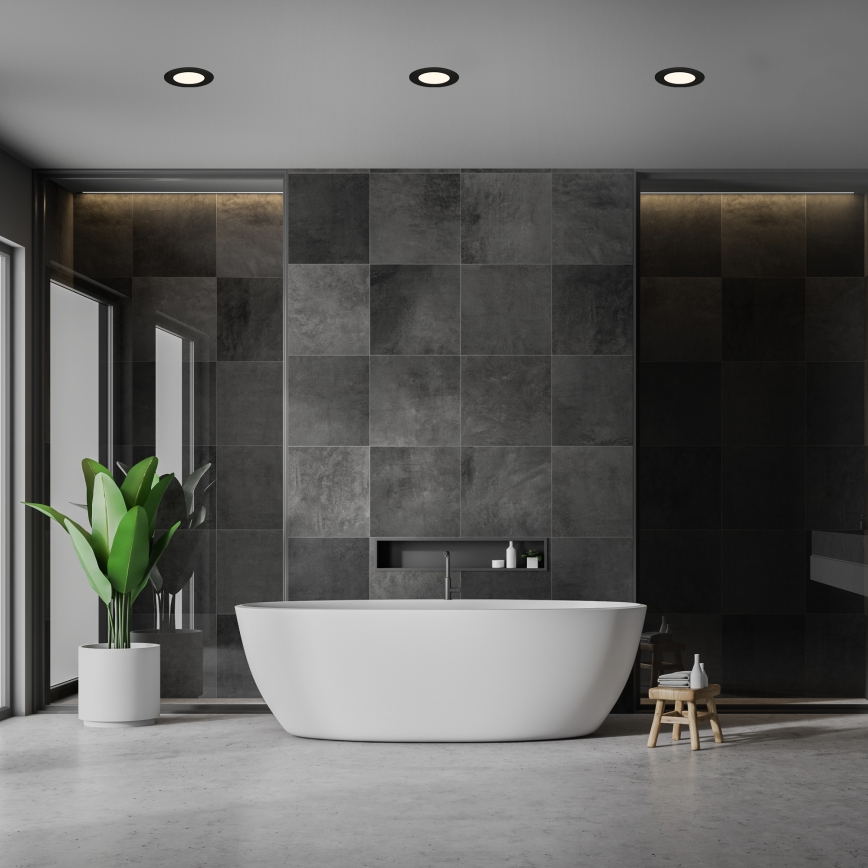 Briloner 7049015 - Spot LED încastrat pentru baie, dimabil, 6W, 230V, 3000K (alb cald), IP44, negru