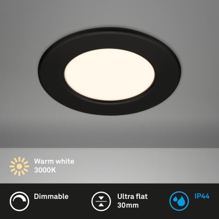 Briloner 7049015 - Spot LED încastrat pentru baie, dimabil, 6W, 230V, 3000K (alb cald), IP44, negru