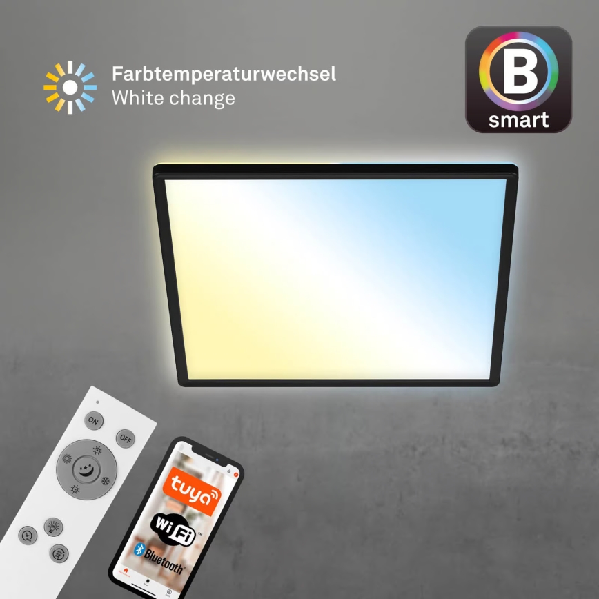 Briloner 7060-015 - Panou LED aplicat SLIM reglabil LED/22W/230V 2700-6500K 42x42 cm negru Wi-Fi Tuya + telecomandă