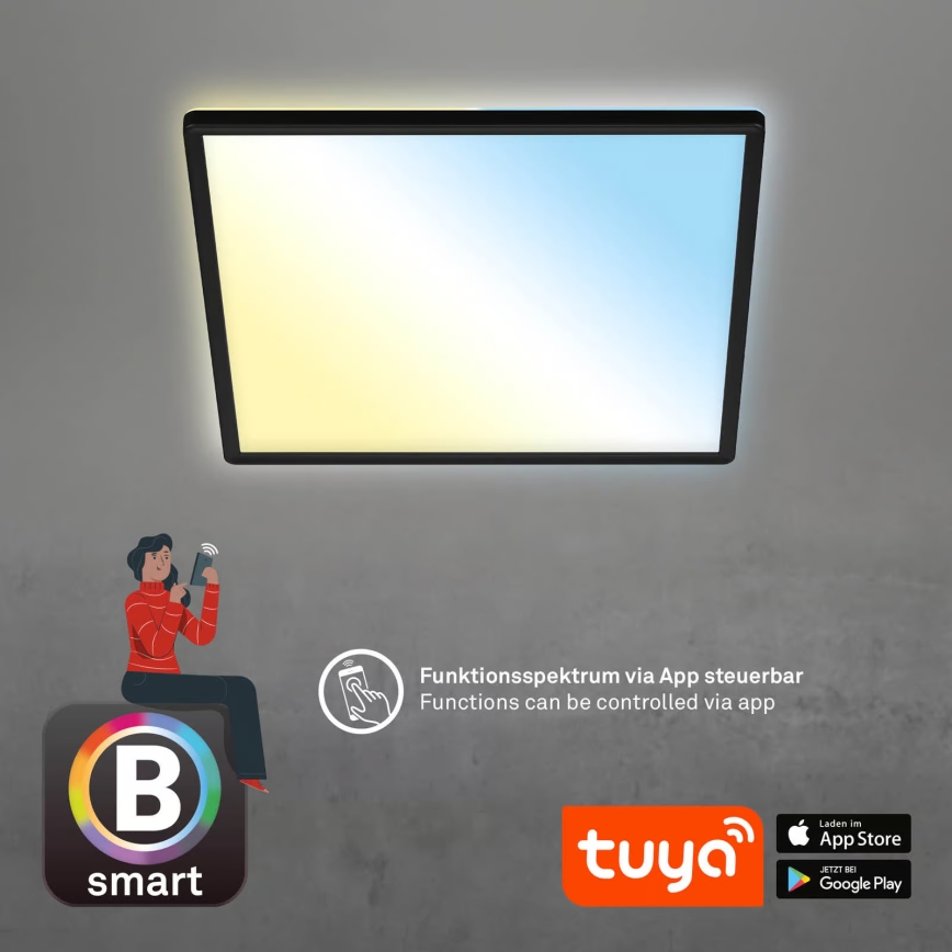 Briloner 7060-015 - Panou LED aplicat SLIM reglabil LED/22W/230V 2700-6500K 42x42 cm negru Wi-Fi Tuya + telecomandă