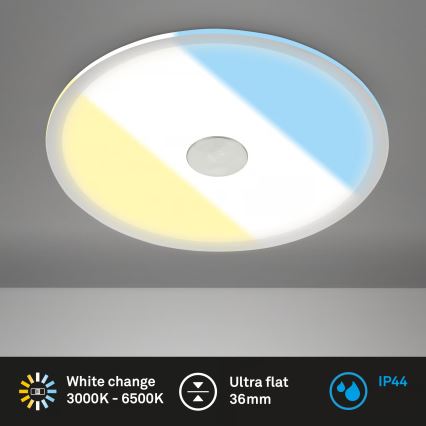 Briloner 7482019 - Plafonieră LED încastrată pentru baie, 14 W, 230 V, 3000/4000/6500 K, IP44, alb