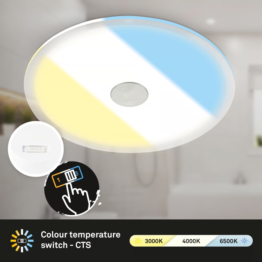 Briloner 7482019 - Plafonieră LED încastrată pentru baie, 14 W, 230 V, 3000/4000/6500 K, IP44, alb