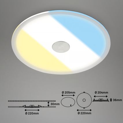 Briloner 7482019 - Plafonieră LED încastrată pentru baie, 14 W, 230 V, 3000/4000/6500 K, IP44, alb