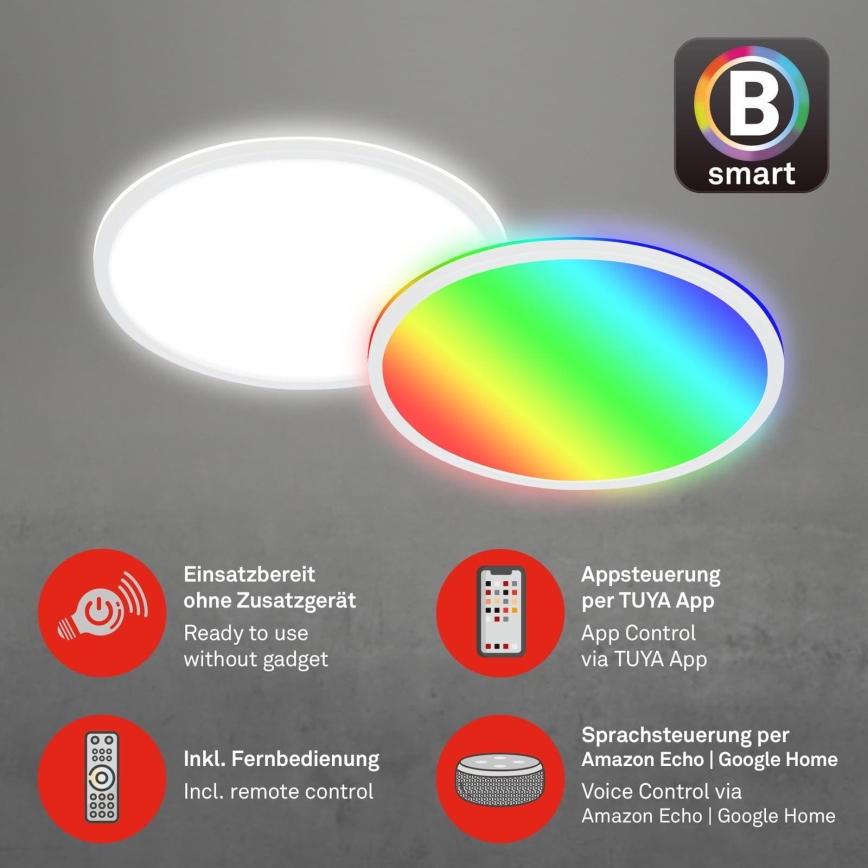 Briloner 7494016 - Plafonieră SMART LED RGBW reglabilă, 22W/230V, 4000K, Ø 42 cm, Wi-Fi Tuya + telecomandă