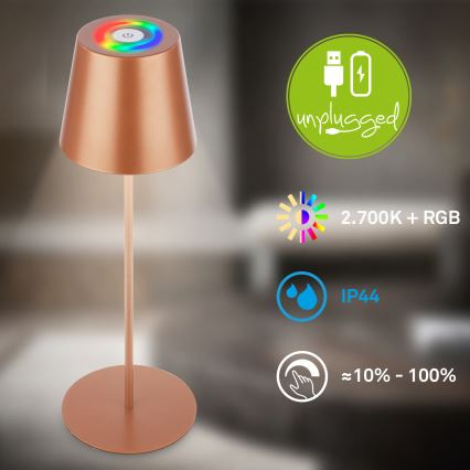 Briloner 7510013 - Lampă de masă reîncărcabilă pentru exterior CALIDA, LED RGBW reglabilă, LED/2,5W/5V IP44 1200 mAh, bronz