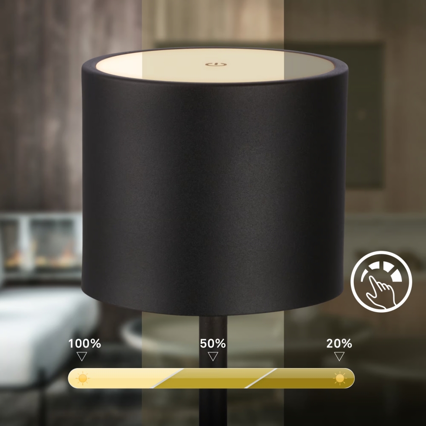 Briloner 7521015 - Lampă LED de masă reîncărcabilă SIGO, dimmabilă, pentru exterior, LED/2,5W/5V, IP44, 2600 mAh, negru