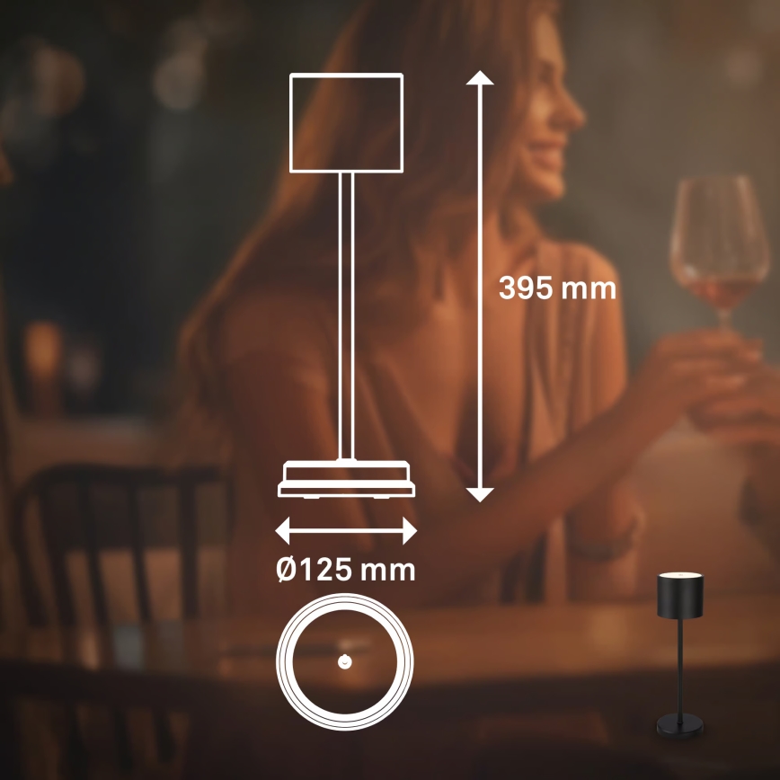 Briloner 7521015 - Lampă LED de masă reîncărcabilă SIGO, dimmabilă, pentru exterior, LED/2,5W/5V, IP44, 2600 mAh, negru