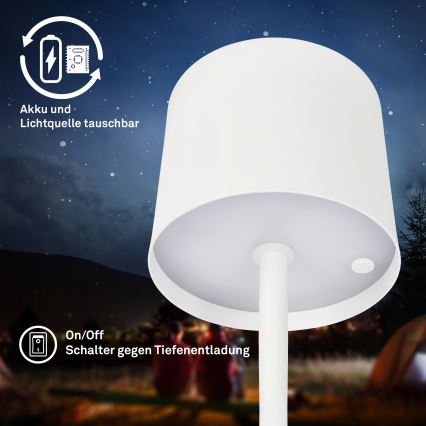Briloner 7521016 - SIGO Lampă LED de masă pentru exterior, reîncărcabilă și dimabilă, LED/2,5W/5V, IP44, 2600 mAh, albă